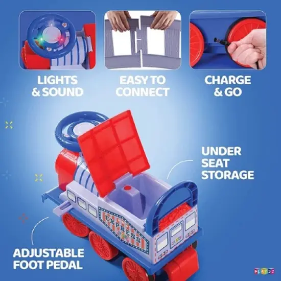 Ride On Toy Train with Tracks - Electric Features Fun Flashing Lights and Music, Storage Seat, 16 Tracks - Playable Without Tracks &ndash; Play22Usa image {1}
