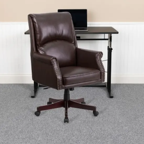 Emma and Oliver High Back Pillow Back Leather Executive Swivel Office Chair with Arms image {1}