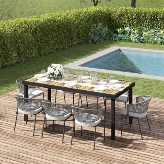Resenkos Patio&nbsp;Dining&nbsp;Tables,Patio Tables,Outdoor Dining Table for 8 People, Garden Table with All-Weather Faux Wood Top, Natural Brown image {5}