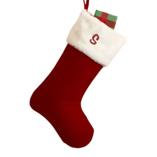 Personalization Mall Velvet 19" Embroidered Initial Stocking, Burgundy image {20}