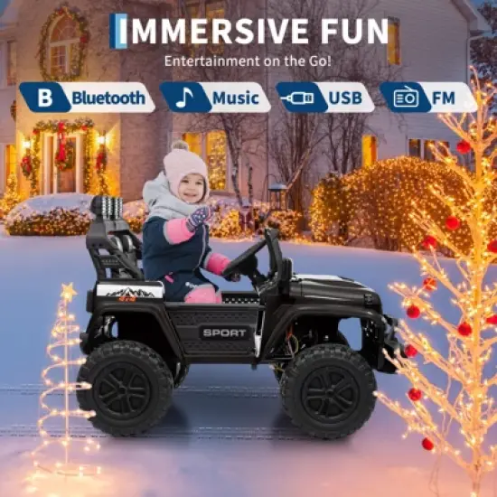 24V Electric Ride On Car for Kids, 4WD 20.5in 2-Seater with Extendable Body, 13in Anti-Slip Tires, LED Lights, Music, Parental Remote, for Ages 3-8 image {6}