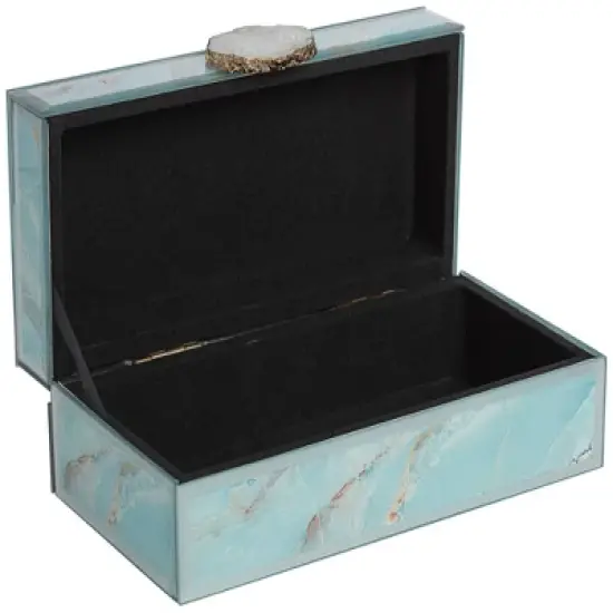 Parisian Shiny Blue Agate Glass Decorative Boxes Set of 2 image {4}