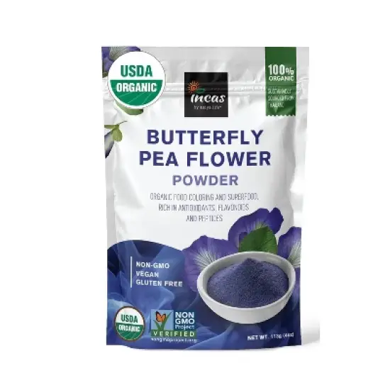 INCAS 100% USDA Organic Butterfly Pea Flower Powder - 4 Ounce | Organic Blue Matcha Tea image {5}