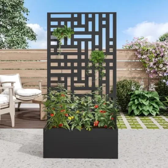 PexFix 59 in. H x 30 in. W Black Metal Rectangle Wall Planter Box with Trellis for Climbing Plants image {1}