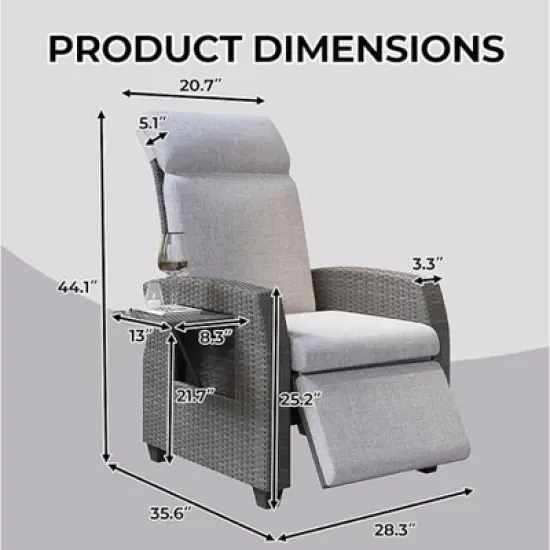 Nasitip Outdoor Recliner with Independently Adjustable Backrest and Footrest, PE Wicker Patio Reclining Lounge Chair with Flip-Up Table image {3}