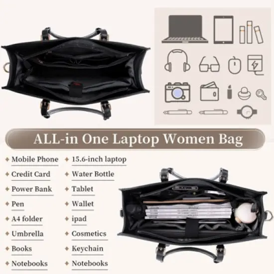 Laptop Bag for Women 15 Inch Waterproof Laptop Tote Bag Leather Work Bag Computer Briefcase Large Capacity image {6}