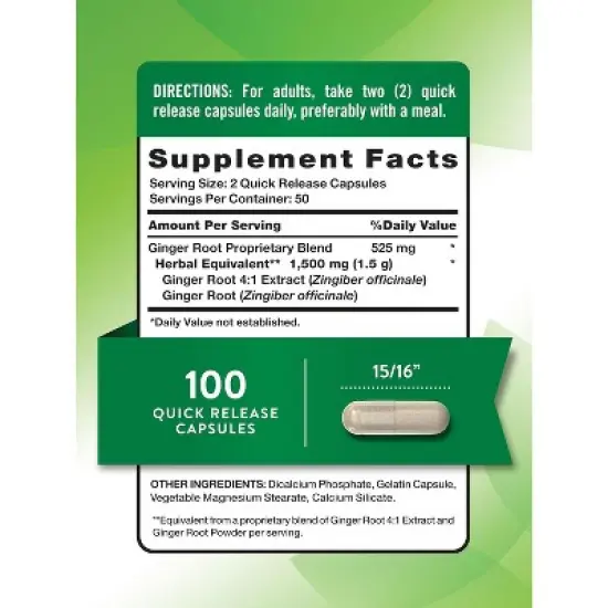 Nature's Truth Ginger Root Capsules | 1,500mg | 100 Count | from Ginger Root Extract | Non-GMO and Gluten Free Supplement image {1}