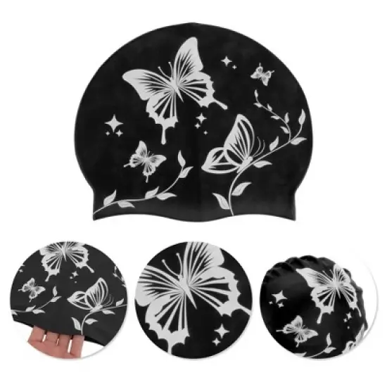 Unique Bargains Silicone Butterfly Vine Leaves Pattern Waterproof Swim Cap 1 Pc image {2}