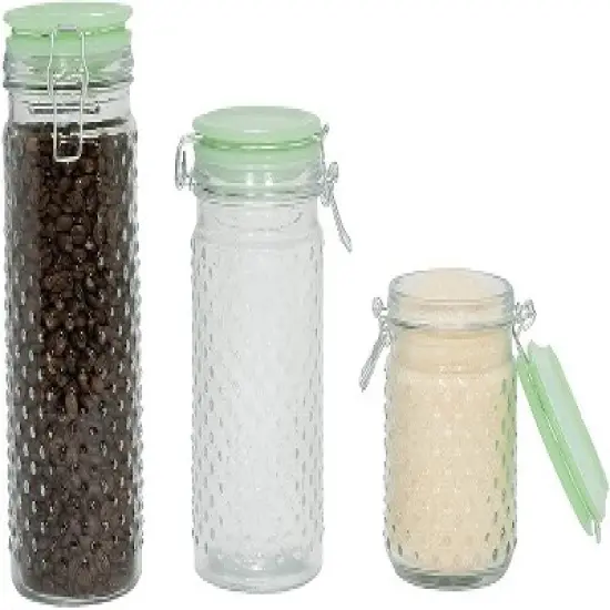 Amici Home Emma Jade Hobnail Glass Jar, Set of 2 Sizes, Hermetic Airtight Lid For Store Dry Goods, Flour, Pasta, or Snack,24 & 36 Ounce image {4}