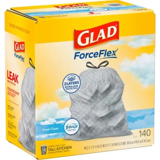Glad ForceFlex Drawstring Trash Bags - Febreze Fresh - 13gal/140ct image {10}
