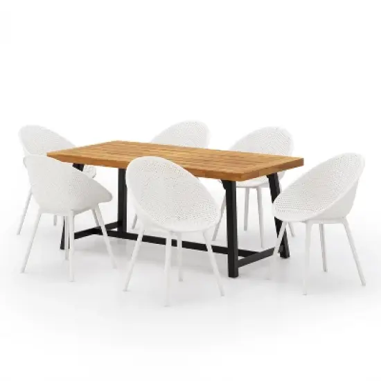 Christopher Knight Home Virella 7 Pieces Outdoor Modern Acacia Wood and Polypropylene Dining Set image {11}