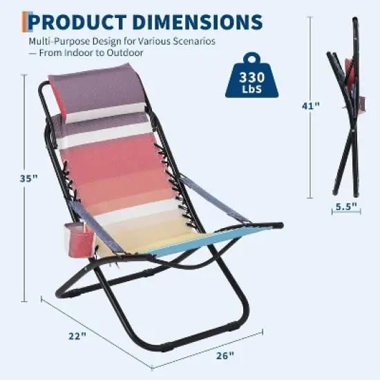 Foldable Beach Chair with Cup Holder, Breathable Mesh Chair with Headrest, Comfortable Poolside Armchair image {3}