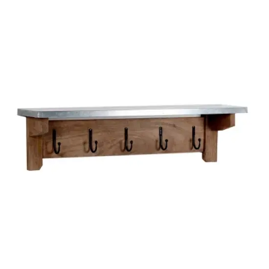 Millwork Bench with Coat Hook Shelf Wood and Zinc Metal Silver/Light Amber - Alaterre Furniture image {3}