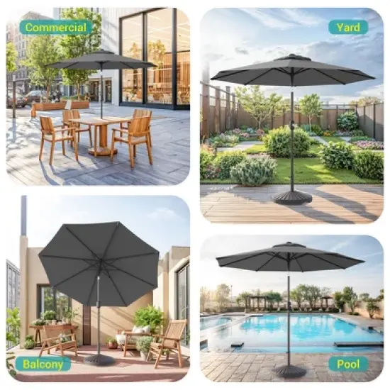 Sonkuki 9 ft Outdoor LED Round Solar Lighted Patio Market Umbrella W/Tilt, UV-Resistant Fabic for Backyard, Garden image {8}