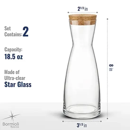 Bormioli Rocco Set Of 2 Ypsilon Carafe With Natural Cork Top Lid, 18.5 Oz. Star Glass Pitcher image {7}