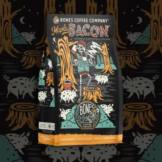 Bones Coffee Company Maple Bacon Ground Coffee Beans 12 oz Medium Roast (Ground) image {3}