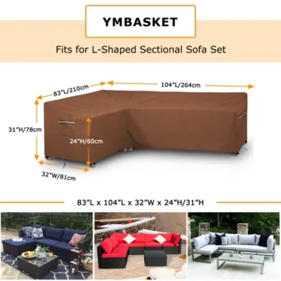 Akefit L-Shaped Patio Sectional Sofa Cover Waterproof Outdoor V-Shaped Furniture Cover Brown image {1}
