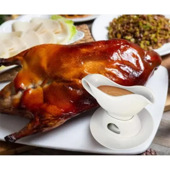 KOVOT 12 Ounce Gravy Boat, Warming Stand & Tray | Ceramic White Gravy Dish With Tealight Warming Option image {5}