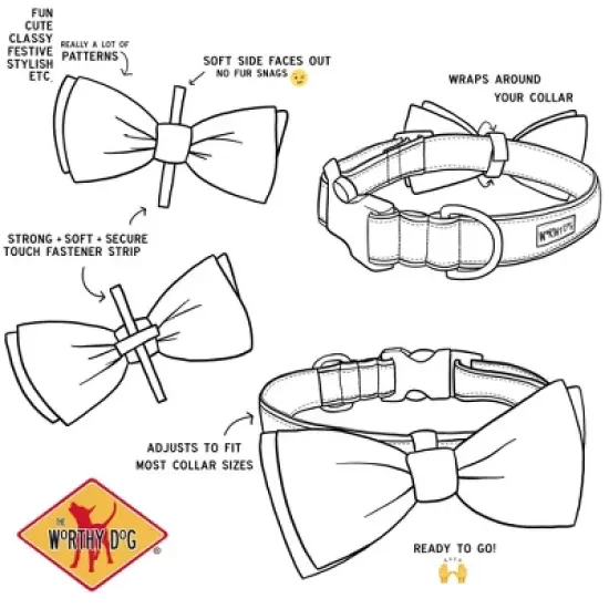 The Worthy Dog Printed Bow Ties Pattern Bow Tie Adjustable Collar Attachment Accessory image {1}