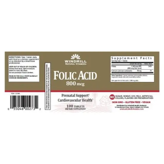Windmill Folic Acid 800 mcg - 100 Tablets image {4}