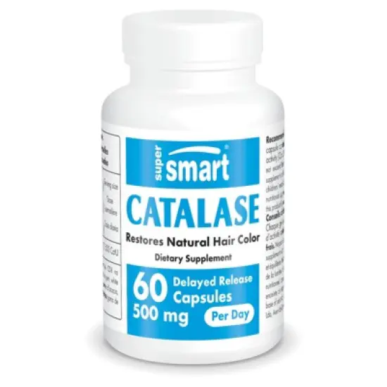 SuperSmart Catalase 500mg per Day (12500 CatU) - Natural Enzyme - Anti Gray Hair Supplement | Non-GMO & Gluten Free - 60 Delayed Release Capsules image {7}