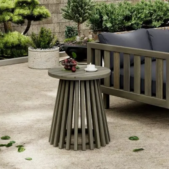 Outdoor Acacia Wood Side Table,Round Rustic Sofa or Entryway Table with Slatted Base,Wooden Console Table for Patio or Balcony-Maison Boucle image {8}