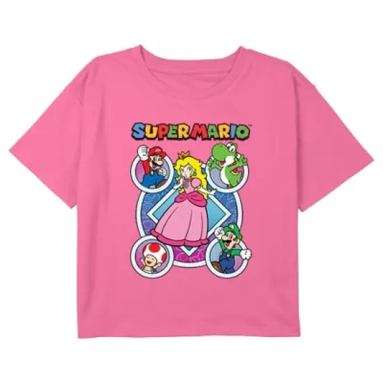 Girl's Nintendo Super Mario Bros Princess Peach Character Circles Crop T-Shirt image {2}