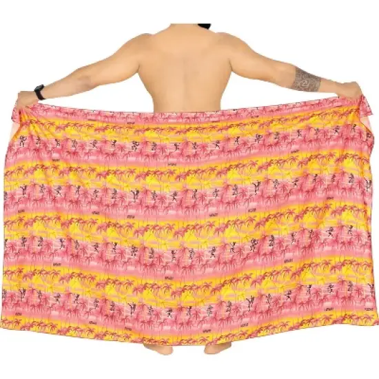 LA LEELA Men's Sarong Bath Swimsuits Pareo Wrap One Size Cherry Palm Tree image {3}