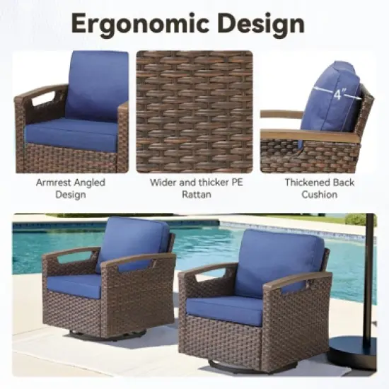 Patio Furniture Set, Outdoor Wicker Sofa Couch with Metal Armrest, Swivel Rocking Chairs, Ottomans, All-Weather Conversation Set for Garden image {3}