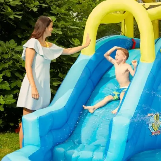 Banzai Big Blast Water Park Inflatable Outdoor Playground w/ Blasting Cannon, Climbing Wall, Slide, & Splash Pool w/Built-In Basketball Hoop & Ball image {2}