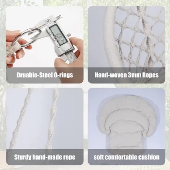 Carla Cotton Rope Fabric Hammock Swing with Cushion for Single Person, Outdoor Furniture - Maison Boucle image {4}