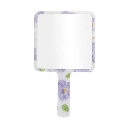 Unique Bargains Floral Square Handheld Mirror Purple White 1 Pc image {3}