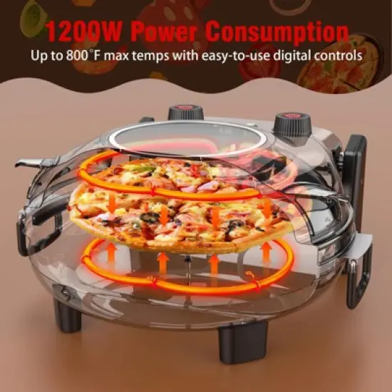 Teendow 12" Indoor Pizza Oven with Removable Ceramic Stone, 800&deg;F Max Heat, Adjustable Top & Bottom Heating,Red image {1}
