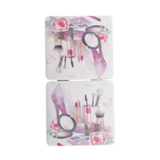 Unique Bargains Women Durable Square Shape Handheld Mirror for Travel Pink Purple 1 Pc image {3}