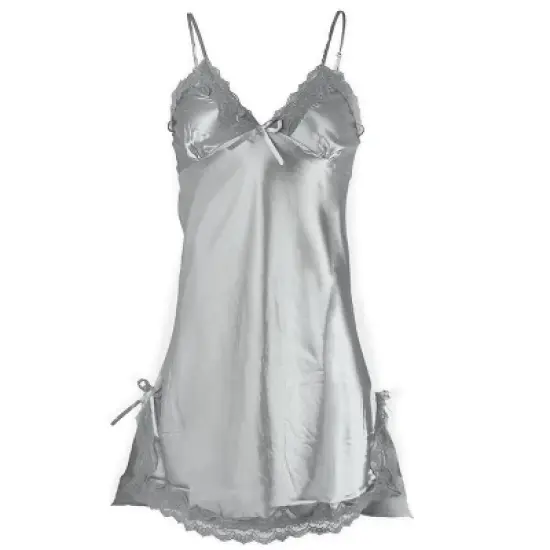 Allegra K Women Satin Lace Trim Sleepwear Nightgown Pajama Slip Dress image {7}