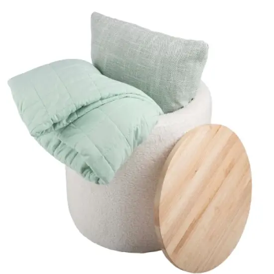 Lavish Home Storage Ottoman with Wood Top, Cream image {7}