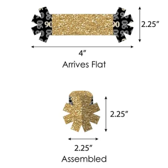 Big Dot of Happiness Adult 90th Birthday - Gold - Birthday Party Paper Napkin Holder - Napkin Rings - Set of 24 image {6}