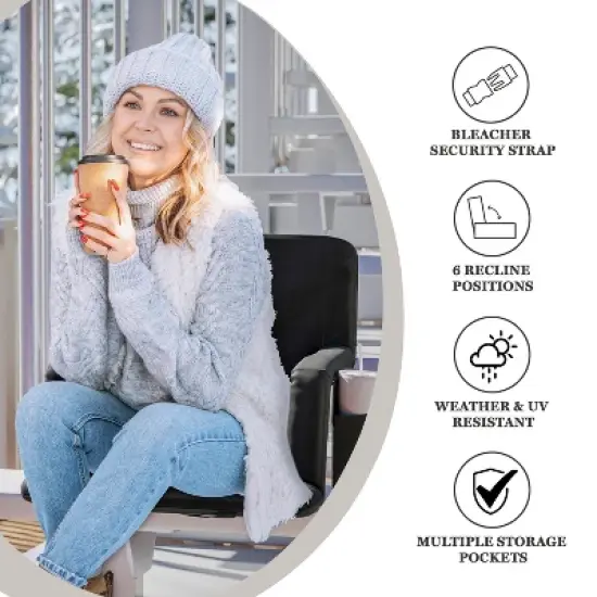 Emma and Oliver Portable Heated Reclining Stadium Chair with Armrests, Padded Back & Heated Seat with Dual Storage Pockets and Backpack Straps image {9}