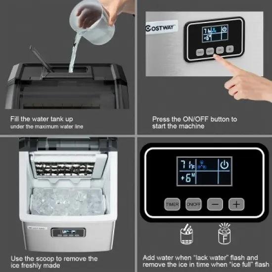 Costway Stainless Steel Ice Maker Machine Countertop 48Lbs/24H Self-Clean with LCD Display image {9}