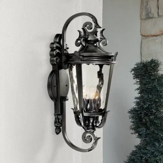 John Timberland Casa Marseille Vintage Rustic Outdoor Wall Light Fixture Textured Black Scroll 31" Clear Hammered Glass for Post Exterior Barn Deck image {1}