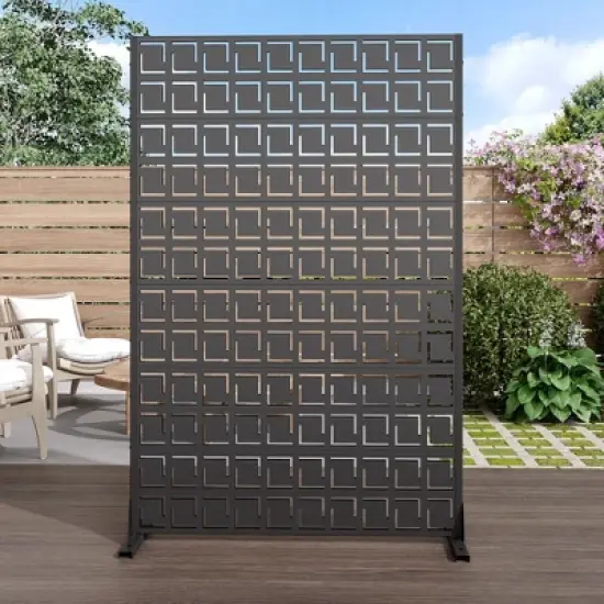 1-Piece Black Rectangle Outdoor Metal Screen Decorative Art Panel,Outdoor Garden Screen image {1}