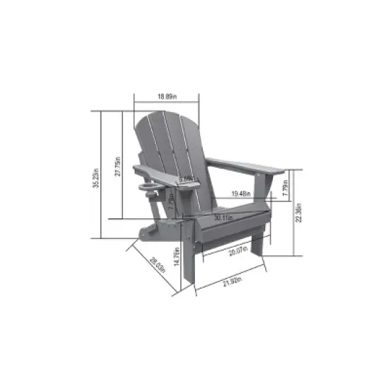 Folding Adirondack Chair,Composite Adirondack Chair With Dual Cup Holder,HDPE All-Weather Adirondack Chair For Patio-Cuddlewood image {3}