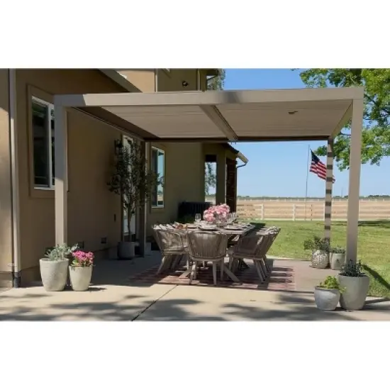 PURPLE LEAF Louvered Pergola Aluminum Outdoor Hardtop Pergola with Adjustable Retractable Louvre Roof for Deck Garden Backyard image {12}