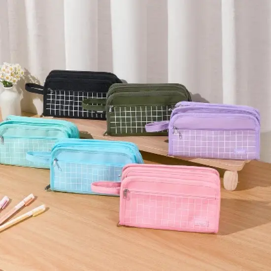 Large Pencil Case, Big Capacity Pencil Pouch Pen Bag with 3 Compartment, Portable Canvas image {3}
