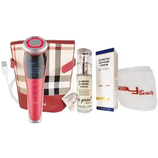 LINSAY Rejuvenation-Lifting  Device EMS Technology Warm/Cool LED Face Massage Super SPA Bundle with Potent Anti-Aging Serum USB Cable Headband & Bag image {8}