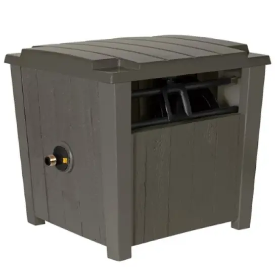 Suncast Farmington Smart Tube Weatherproof Outdoor Hideaway Standard Garden Hose Storage Pot Container with Brass Connections, Stoney (4 Pack) image {1}