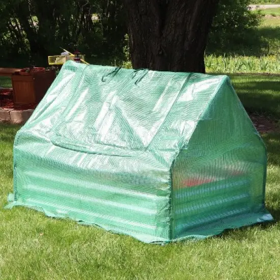 Sunnydaze Steel Raised Garden Bed with Greenhouse Cover - Green image {7}
