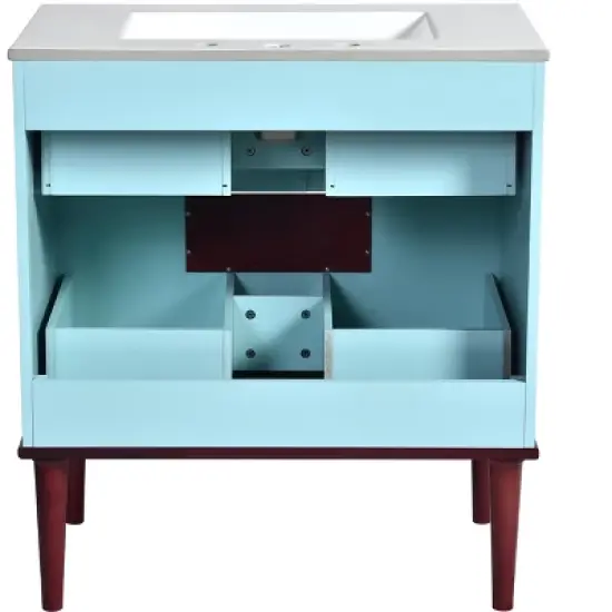 30'' Bathroom Vanity with Ceramic Sink, Solid Wood Frame Modern Bathroom Storage Cabinet with 2 Soft-Close Drawers, Blue - ModernLuxe image {9}