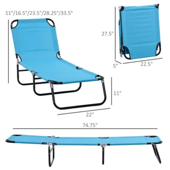 TIRAMISUBEST 5-Position Adjustable Folding Chaise Lounge Chair - Sky Blue Outdoor Recliner with Steel Frame for Pool, Beach & Patio image {3}