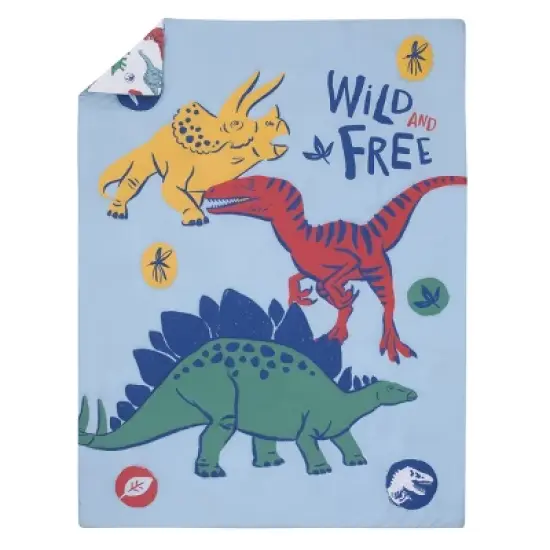 Universal Jurassic World Wild and Free Blue, Green, and Yellow Dinosaur 4 Piece Toddler Bed Set image {1}